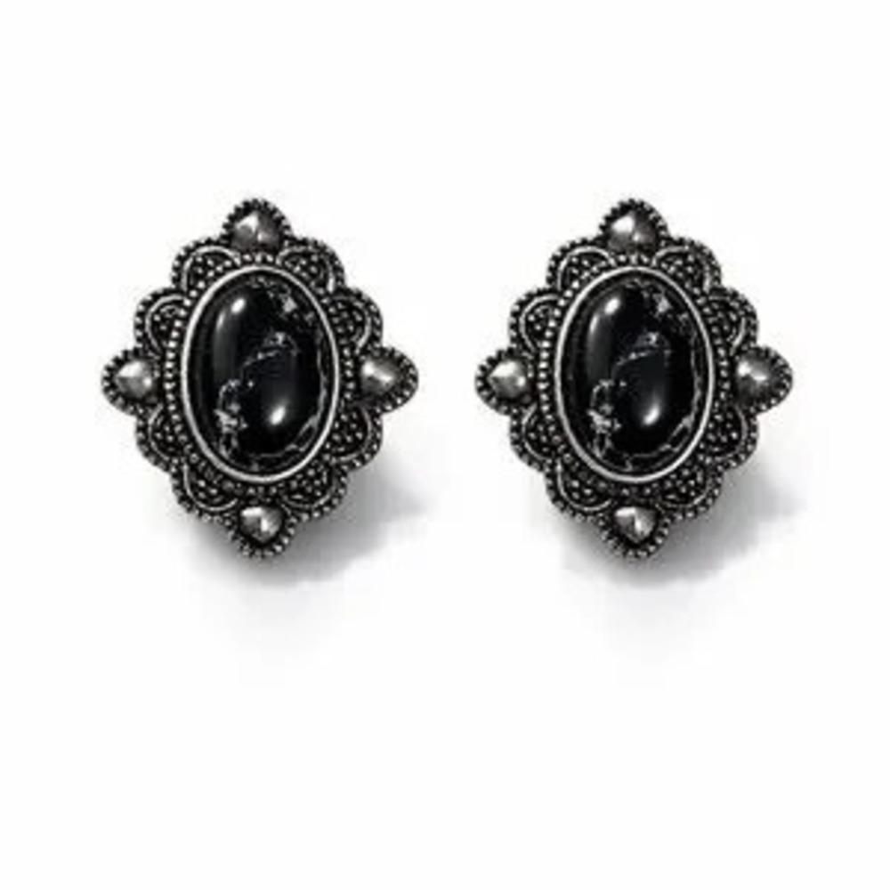 Vintage Black Ornate Stud Earrings | Gothic Style